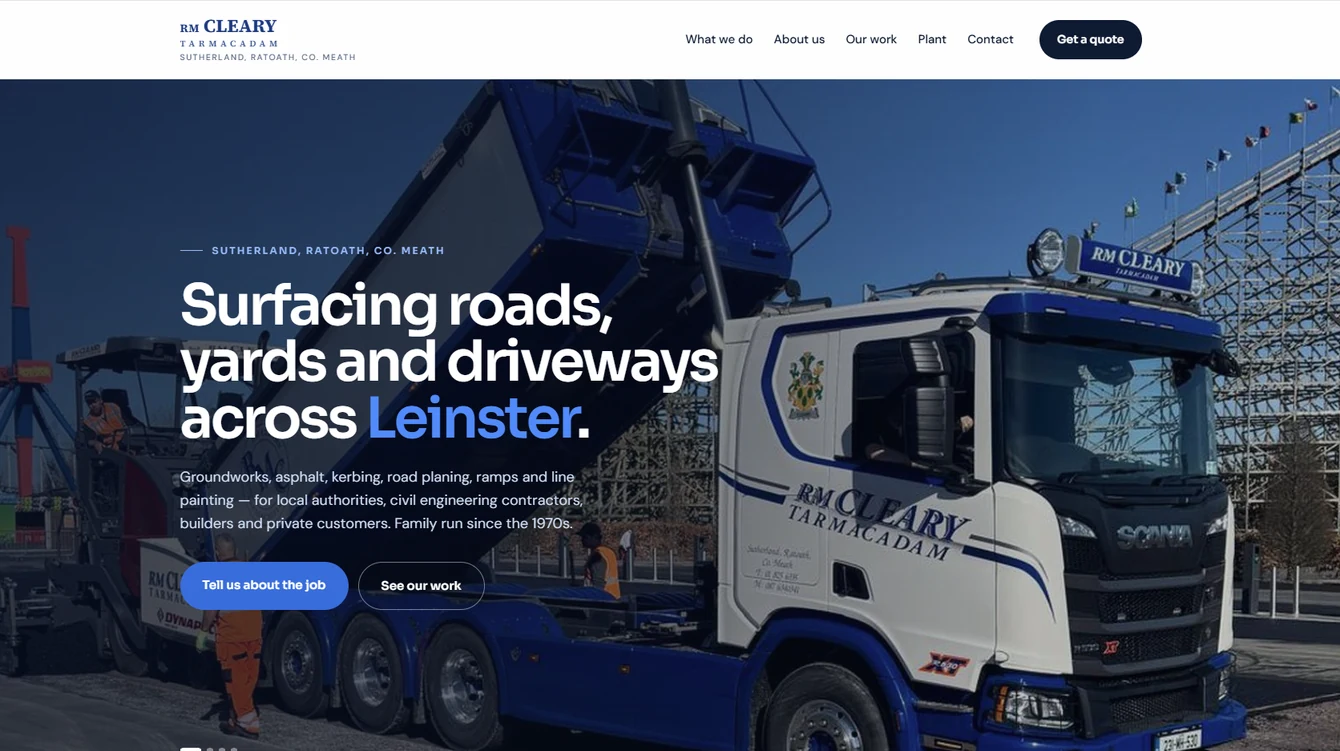The RM Cleary Tarmacadam website, built and looked after by Claritai